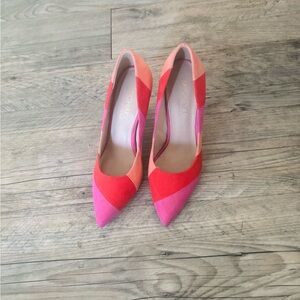 Michael Shannon Pink, Red & Coral Colorblock Pointed-Toe Pumps